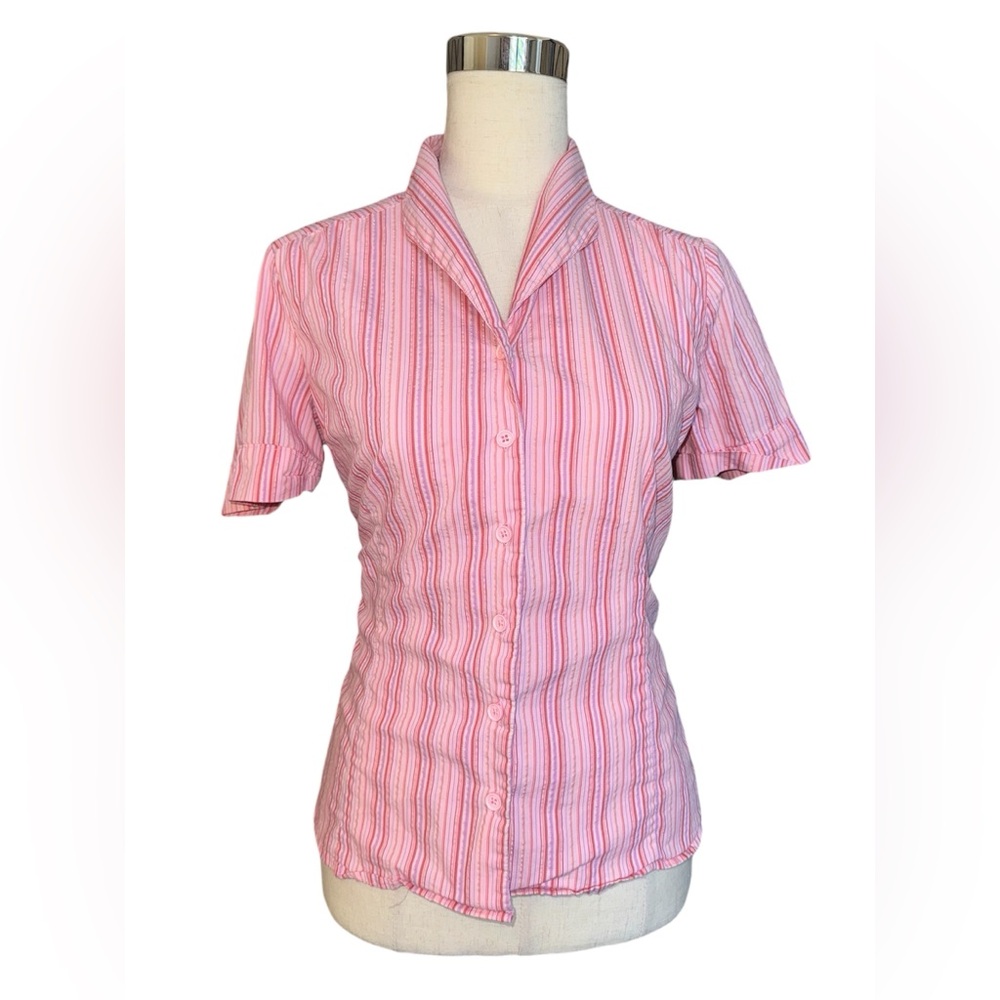Jaclyn Smith Women’s Button-Up Striped Strawberry Shortcake Metallic Pink Medium